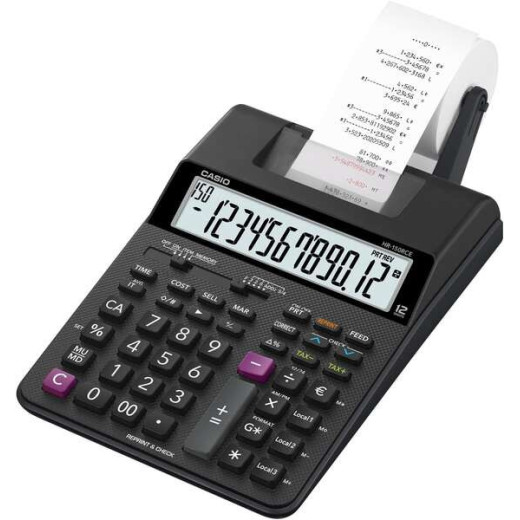 Casio HR150RCE Calculadora Impresora de Sobremesa - Pantalla de 12 Digitos - Anchura del Papel 58mm - Imprime Hora y Fecha - Alimentacion con Pilas