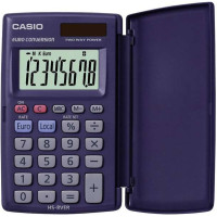 Casio HS-8VERA Calculadora de Bolsillo con Tapa - Pantalla LC Extragrande de 8 Digitos - Funcion Conversor de Euros - Color Azul Oscuro