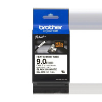 Brother HSe221E Cinta Tubo Termorretractil Original de Etiquetas para Cables - Texto negro sobre fondo blanco - Ancho 9mm x 1.5 metros - Cable recomendado Ø 1.6mm a 5.4mm