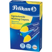 Pelikan Pack de 12 Ceras para Marcar - Resistente al Agua - Facil de Borrar - Ideal para Resaltar Texto - Color Amarillo