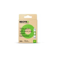 GP ReCyko Pack de 2 Pilas Recargables 950mAh AAA 1.2V - Precargadas - Ciclo de Vida: Hasta 1.000 Veces