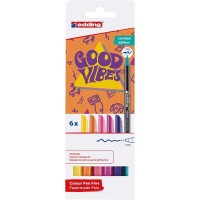 Edding 1200 Good Vibes Pack de 6 Rotuladores - Punta Redonda - Trazo 1mm - Tinta con Base de Agua - Colores Surtidos