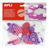 Apli Formas Goma Eva Adhesivas Corazones Estampados 40 U - Faciles de Pegar - Diseño de Corazones - 40 Unidades Por Paquete