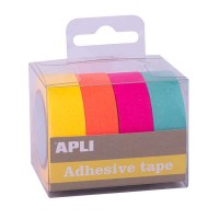 Apli Fuor Pack con 4 Cintas Adhesivas de Papel Washi 15mmx10m - Decoracion y Manualidades - Colores Fluor Surtidos