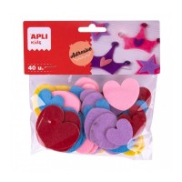 Apli Corazones Adhesivos de Fieltro - Gran Resistencia y Suavidad - Ideales para Manualidades y Decoraciones - Colores Surtidos