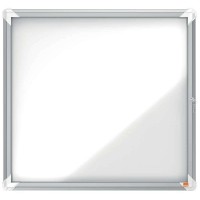 Nobo Vitrina para 6 Hojas A4 - Superficie Blanca Magnetica - Puerta de Cristal de Seguridad - Marco de Aluminio - Color Blanco