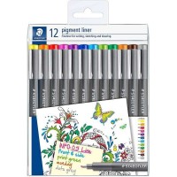 Staedtler Pigment Liner 308 Pack de 12 Rotuladores Calibrados - Trazo 0.5mm - Secado Rapido - Colores Surtidos