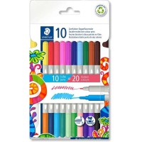 Staedtler Noris 3280 Pack de 10 Rotuladores con Doble Punta - Trazos 1mm y 3mm Aprox - Colores Surtidos