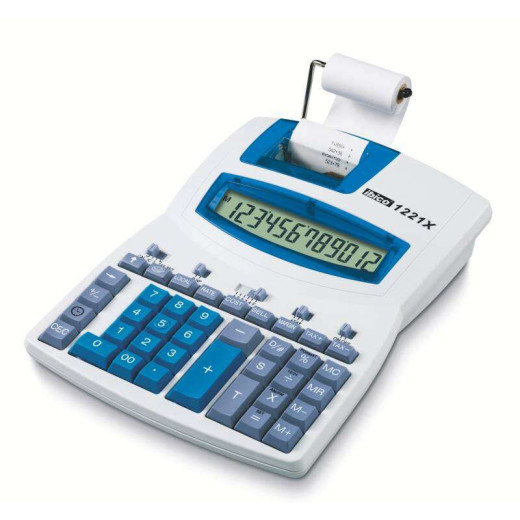 Ibico 1221x Calculadora Semi-Profesional Pantalla LCD 12 Digitos - Impresion a 2 Colores - Velocidad de Impresion 2.4 Lineas por Segundo - Teclado Profesional - Color Blanco/Azul