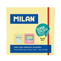 Milan Bloc de 90 Notas Super Adhesivas - Removibles - Mayor Permanencia - 76mm x 76mm - Color Amarillo Claro