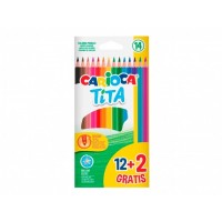 Carioca Tita Pack de 12 + 2 Lapices de Colores - Minas Resistentes - Colores Surtidos