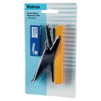 Petrus 205 Mini Majorette Grapadora de Tenaza + 1 Caja 600 Grapas  - Hasta 10 Hojas - Grapado Cerrado - Colores Surtidos