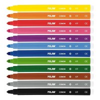 Milan Pack de 12 Rotuladores - Punta Conica 5mm - Tinta al Agua - Lavable - Colores Surtidos