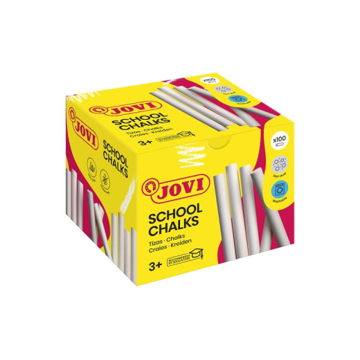 Jovi Classcolor Caja de 100 Tizas Antipolvo Blancas - Compactas - sin Polvo - Materias Primas Naturales - Trazos Nitidos - Faciles de Borrar - Resistentes - Redondas - Color Blanco