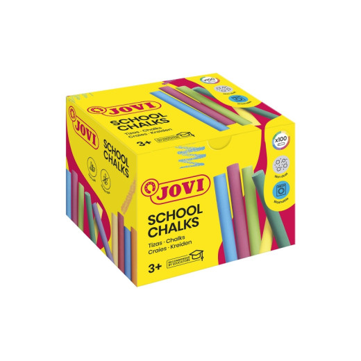 Jovi Classcolor Caja de 100 Tizas Antipolvo - Especiales para Dibujar en El Suelo - Ideales para Juegos y Murales en Asfalto - Facil Eliminacion con Agua - Poco Resto de Polvo - Color Surtido