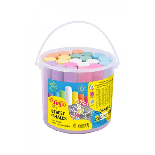 Jovi Street Chalks Bote 21 Tizas Jumbo - Especiales para Dibujar en El Suelo - Tizas Redondas - Facil Eliminacion con Agua - Poco Resto de Polvo en Las Manos - Color Surtido