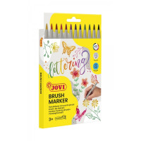 Jovi Felt Pens Estuche de 12 Rotuladores Punta Pincel - Punta Suave y Flexible - Trazos Finos y Gruesos - Tinta Base Agua - Ideal para Lettering - Color Surtido