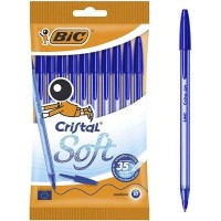 Bic Cristal Soft Pack de 10 Boligrafos de Bola - Punta Media de 1.2mm - Trazo 0.45mm - Escritura mas Fluida - Color Azul