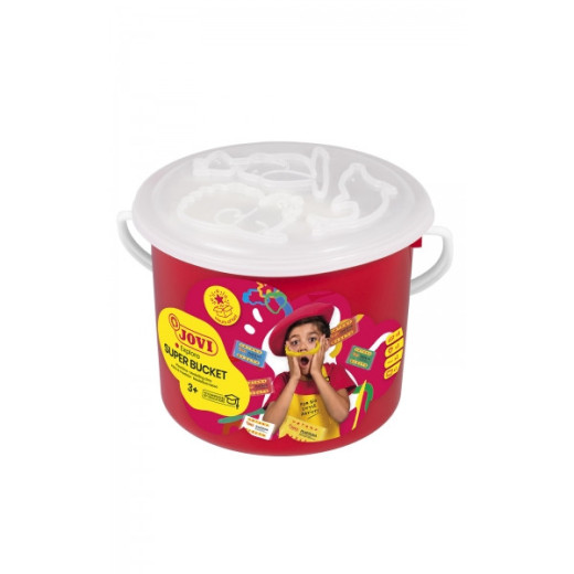 Jovi Super Bucket Pack 6 Pastillas de Plastilina 50gr + Accesorios - Pasta Vegetal - No Se Seca - sin Gluten - Inocua - Facil de Moldear - Ideal para Figuras en Volumen - Color Surtido