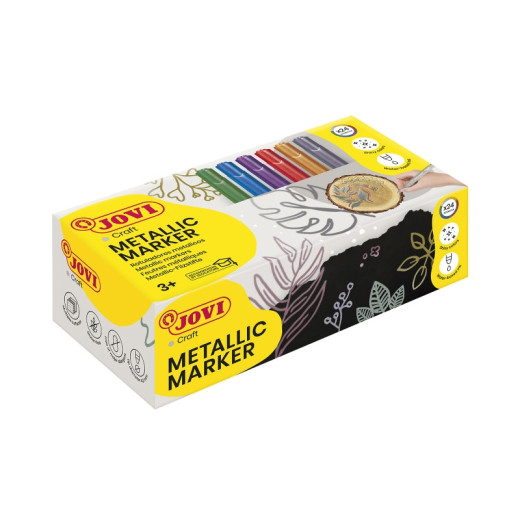 Jovi Metalic Caja de 24 Rotuladores - Colores Efecto Metalico - Tinta Base de Agua - Facil Limpieza - Ideal para Papel Oscuro y Cartulina - Colores Surtidos