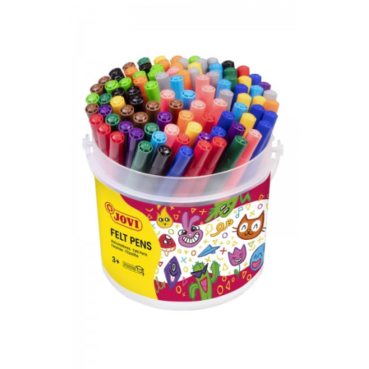 Jovi Felt Pens Bote de 96 Rotuladores - Amplia Variedad de Tonos - Tinta de Gran Fijacion - Punta Resistente - Capuchon Ventilado - Grip Triangular Ergonomico - Colores Surtidos