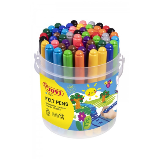 Jovi Felt Pens Bote de 48 Rotuladores Jumbo - Punta de 3mm - Tinta de Gran Fijacion - Capuchon de Seguridad Ventilado - Colores Surtidos
