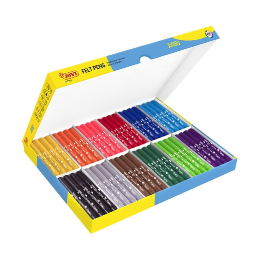 Jovi Felt Pens Pack Escolar 96 Rotuladores Jumbo - Punta Resistente - Capuchon Ventilado - Grip Ergonomico - Tinta de Gran Fijacion - Ideal para Escuelas Infantiles - Colores Surtidos