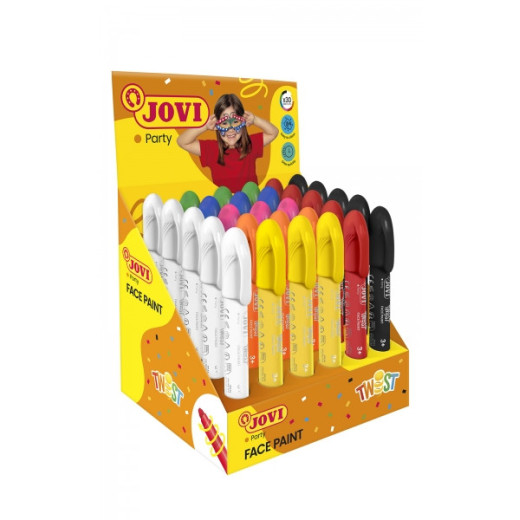 Jovi Twist Face Paint Expositor 30 Sticks de Maquillaje - Base Agua - Facil Aplicacion - para Todo Tipo de Pieles - Gran Capacidad Cubriente - Color Surtido