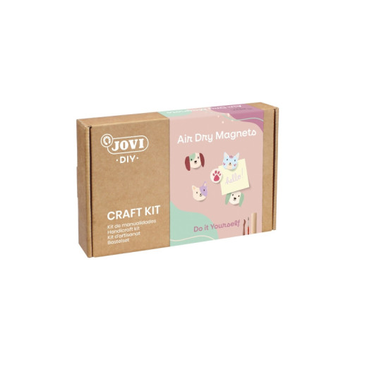 Jovi Diy Kit de Manualidades para Hacer Imanes con Pasta Endurecible Air Dry - Instrucciones Paso a Paso - Enlace a Video Tutorial - Incluye Herramientas de Modelaje - Pinturas Gouache - 9 Imanes - Color Varios