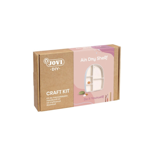 Jovi Diy Kit de Manualidades para Hacer Un Estante con Pasta Endurecible Air Dry - 500g de Airdry - Herramientas de Modelaje - Pinturas Gouache - Pinceles Calibrados - Color Varios