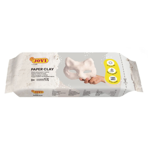 Jovi Paper Clay Pasta de Papelmache 680gr - Lista para Usar - Secado al Aire - Ligera y Facil de Modelar - No Mancha - Ideal para Figuras y Mascaras - Color Blanco