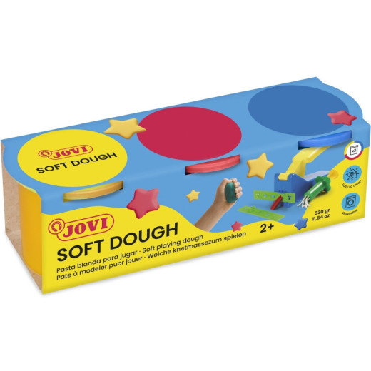 Jovi Soft Dough Blandiver Estuche de 3 Botes 110gr - Blanda y Flexible - Facil de Amasar y Moldear - Ideal para Iniciacion al Modelaje - Fomenta Creatividad y Motricidad Fina - Color Surtido