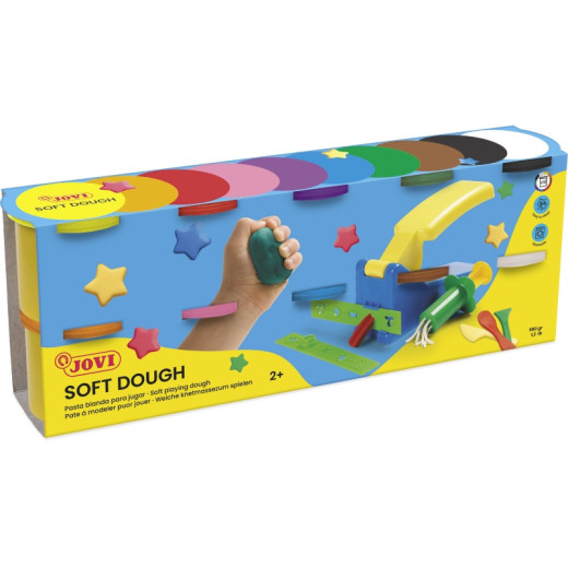 Jovi Soft Dough Blandiver Estuche de 10 Botes 110gr - Blanda y Flexible - Facil de Amasar y Moldear - Ideal para Iniciacion al Modelaje - Fomenta Creatividad y Motricidad Fina - Color Surtido
