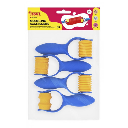 Jovi Modelling Accessories Bolsa con 4 Rodillos Formas Diversas - Texturas Variadas - Ideal para Manualidades - Facil de Usar - Color Azul