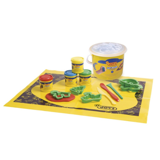 Jovi Soft Dough Blandiver Cubo 4 Botes 50gr + Accesorios - Blanda y Flexible - Facil de Amasar y Moldear - Ideal para Iniciacion al Modelaje - Color Varios