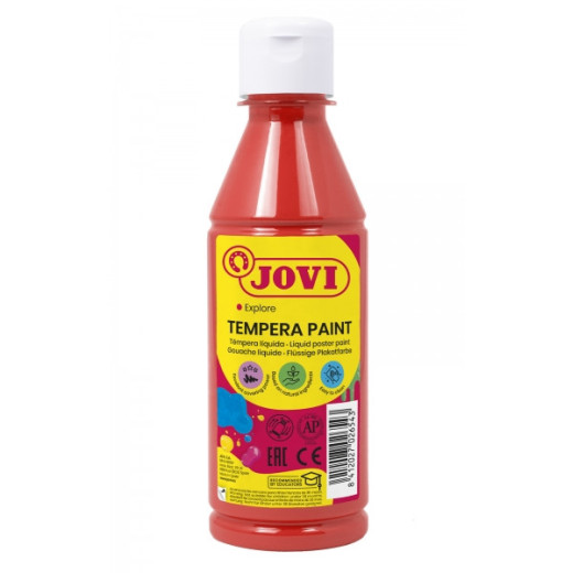 Jovi Tempera Paint Tempera Liquida 250ml - Base Agua - Lista para Usar - Alto Poder Cubriente - Secado Rapido - Excelente Fluidez - Adherencia en Multiples Superficies - Color Rojo Bermellon