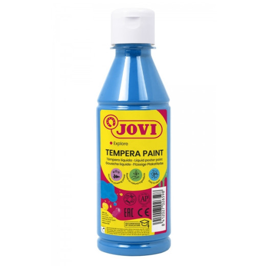 Jovi Tempera Paint Tempera Liquida 250ml - Base Agua - Lista para Usar - Alto Poder Cubriente - Secado Rapido - Excelente Fluidez - Adherencia en Multiples Superficies - Color Azul Cyan