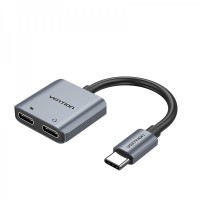 Vention Conversor USB-C Macho a 2x USB-C Hembra (Audio y Carga) - Color Gris