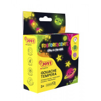 Jovi Gouache Estuche de 4 Botes de Tempera 35ml Tempera Escolar - Colores Fosforescentes - Brilla en la Oscuridad - Secado Rapido - Excelente Adherencia - Lista para Usar - Color Surtido