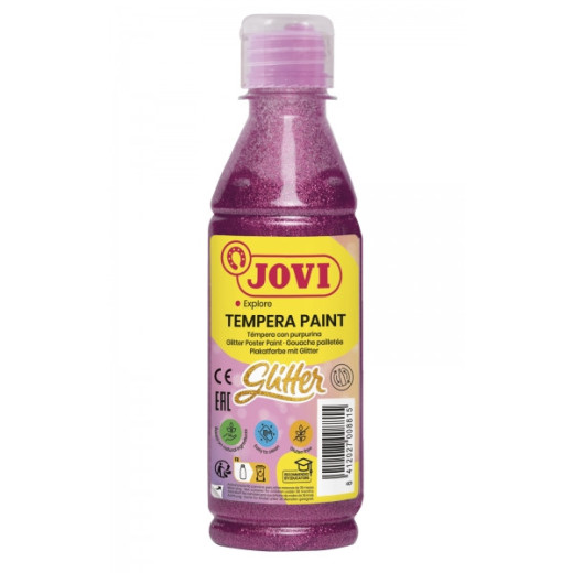 Jovi Glitter Tempera Liquida Base Agua 250ml - Particulas de Purpurina - Excelente Rendimiento - Secado Rapido - Fluidez Optima - Adherencia en Multiples Superficies - Color Rosa
