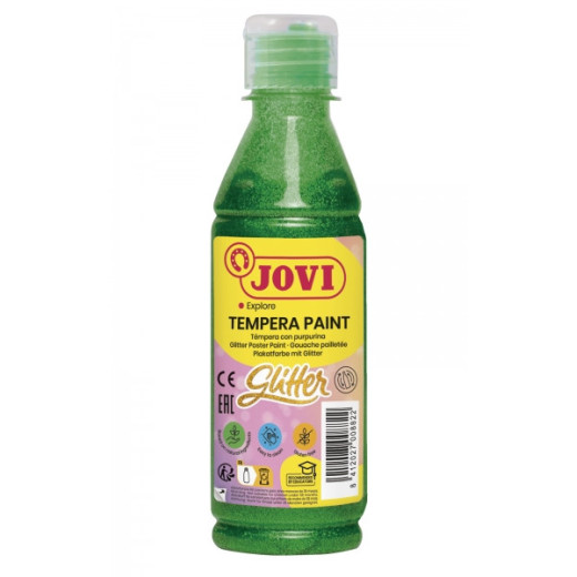 Jovi Glitter Tempera Liquida Base Agua 250ml - Particulas de Purpurina - Excelente Rendimiento - Secado Rapido - Fluidez Optima - Adherencia en Multiples Superficies - Color Verde