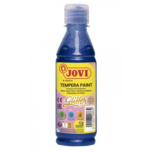 Jovi Glitter Tempera Liquida Base Agua 250ml - Particulas de Purpurina - Excelente Rendimiento - Secado Rapido - Fluidez Optima - Adherencia en Multiples Superficies - Color Azul