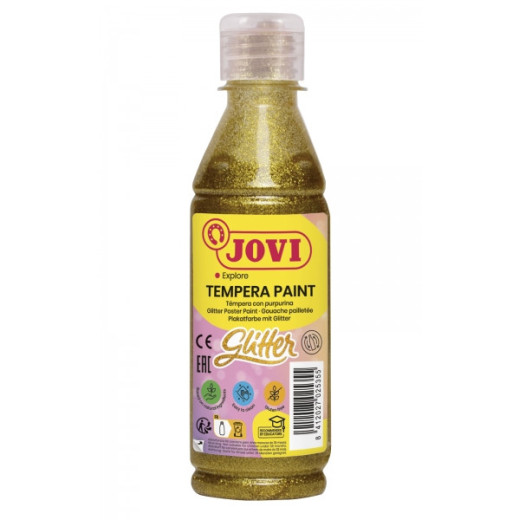 Jovi Glitter Tempera Liquida Base Agua 250ml - Particulas de Purpurina - Excelente Rendimiento - Secado Rapido - Fluidez Optima - Adherencia en Multiples Superficies - Color Oro