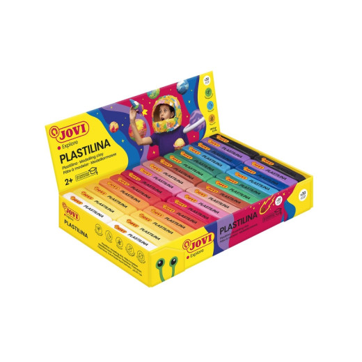 Jovi Expositor de 30 Pastillas de Plastilina 50G - 100% Vegetal - Muy Moldeable - No Se Seca - Colores Mezclables - Color Surtido