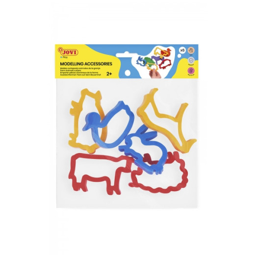 Jovi Modelling Accessories Bolsa Colgable con 6 Moldes de Corte Animales de Granja - Plastico Duradero - Formas de Animales de la Granja - Ideal para Plastilina - Color Surtido