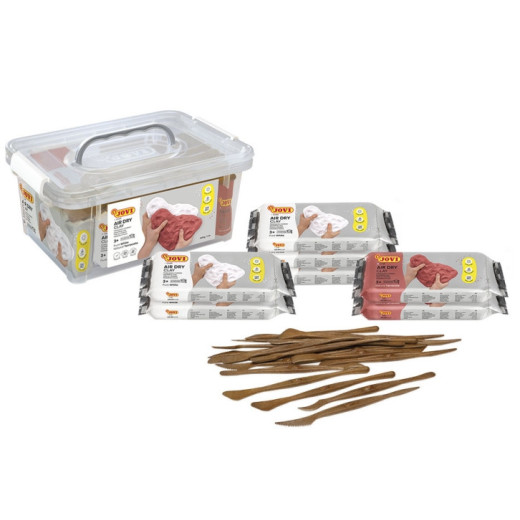 Jovi Air Dry Pack con 7 Paquetes de Pasta para Modelar de 500gr cada Uno + 20 Espatulas - Secado al Aire - Facil de Moldear - Acabado Fino y Suave - Colores Surtidos