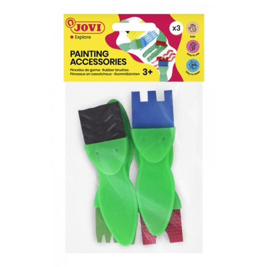 Jovi Bolsa Colgable con 4 Pinceles de Goma Estampados Diversos - Formas Variadas - Especial para Pintura de Dedos - Facil Limpieza con Agua y Jabon - Color Varios