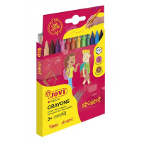 Jovi Crayons Student Estuche de 12 Ceras Plasticas - Resistentes - No Manchan - Agradables de Rayar - Acabado Brillante - Gran Duracion - Colores Mezclables - Color Surtido