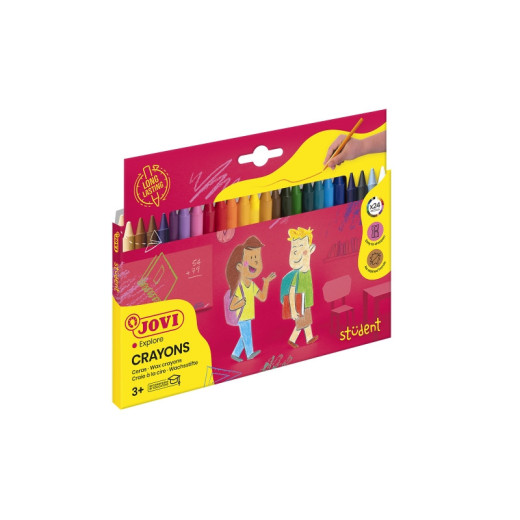Jovi Crayons Student Estuche de 24 Ceras - Resistentes - No Manchan - Agradables de Rayar - Acabado Brillante - Gran Duracion - Mezclables - Color Surtido