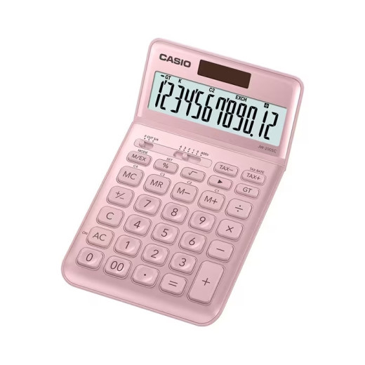 Casio JW-200SC Calculadora de Sobremesa 12 Digitos Inclinacion Ajustable - Simbolos de Comando de Funcion - Memoria Total General e Independiente - Alimentacion Solar y Pilas - Color Rosa